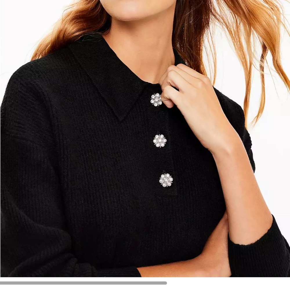 LOFT Black Sweater with Embellished Buttons